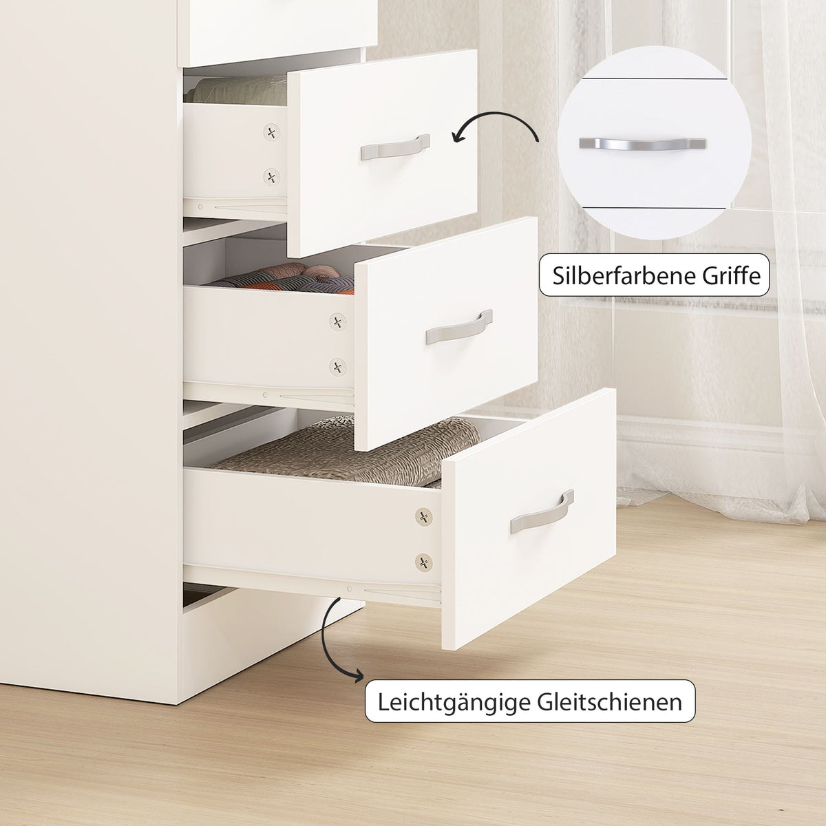 5-Drawer White Dresser, Chipboard, Space-Saving Design