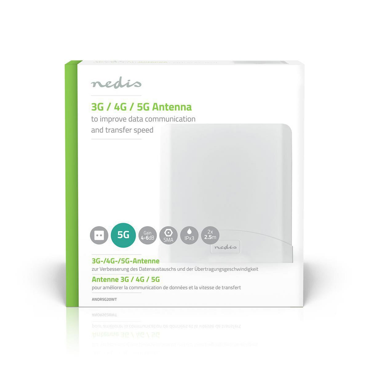 5G / 4G / 3G Antenna | 5G | Indoors or Outdoors | 698-5000 MHz | Gain: 6 dB | 2.50 m | White