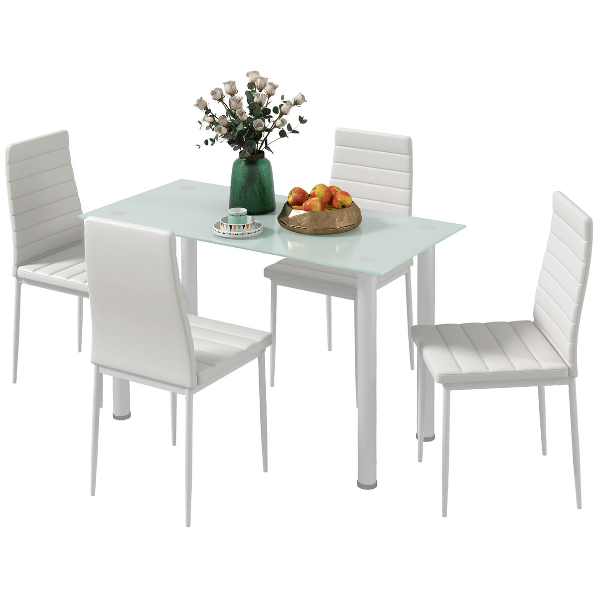 5 Pcs. Dining Group, Dining Table With 4 Chairs, Kitchen Table With Tempered Glass Top, Dining Room Group, Steel, Black