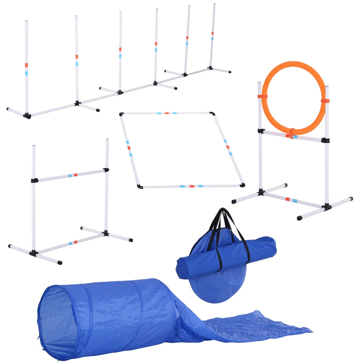 5 Pcs. Dog Agility Set Training For Pets Dog Training Set With Dog Tunnel Includes Bag Easy To Carry Polyester Plastic Orange