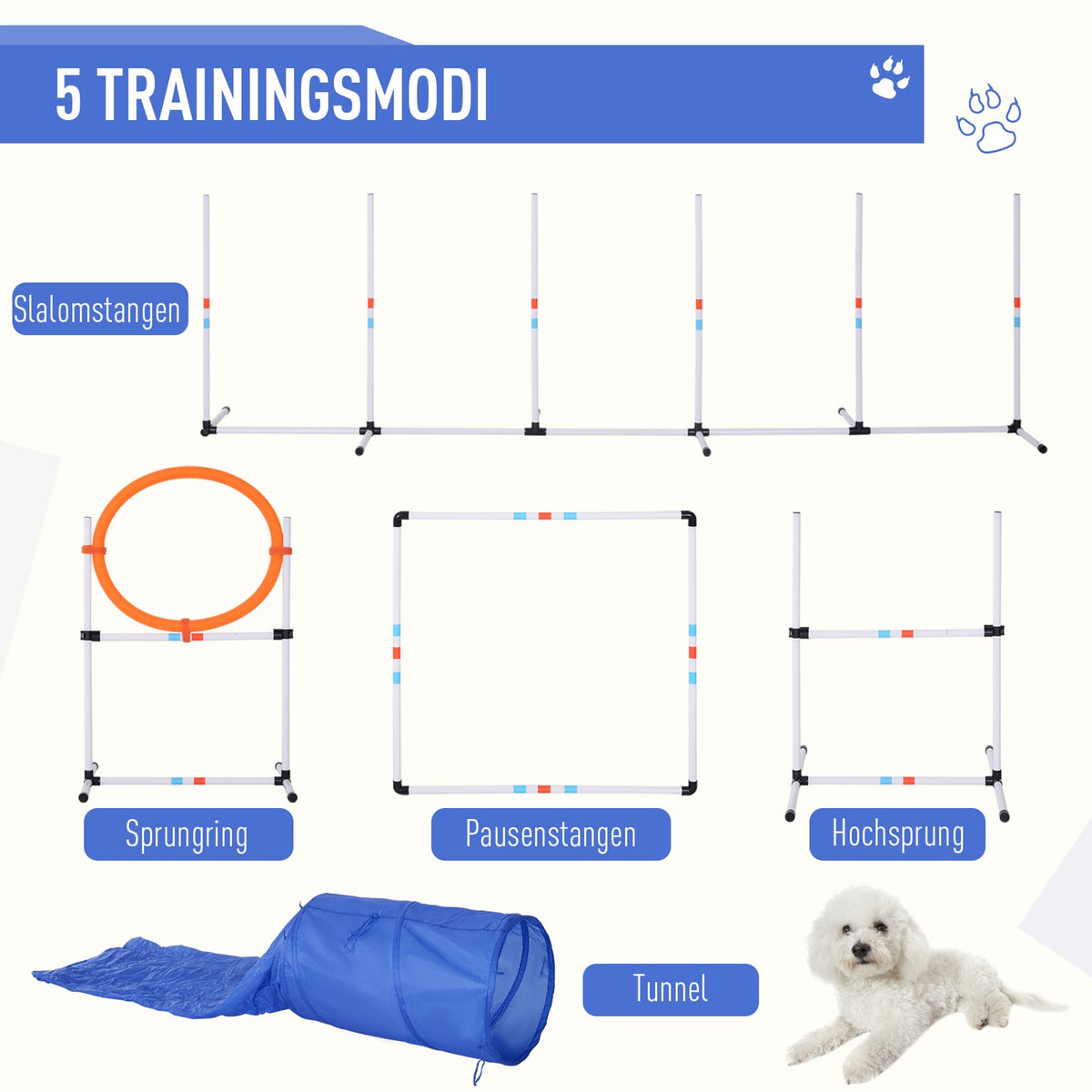 5 Pcs. Dog Agility Set Training For Pets Dog Training Set With Dog Tunnel Includes Bag Easy To Carry Polyester Plastic Orange