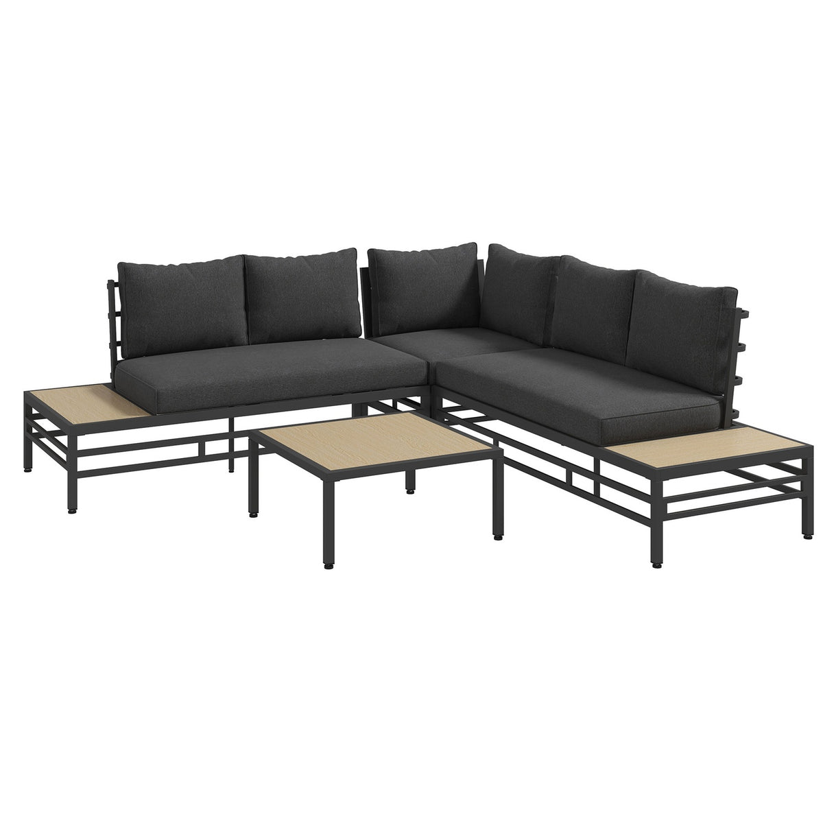 5 Pcs. Garden Lounge Set, Garden Furniture Set, Garden Set With 2 Two-Seater, Coffee Table, Corner Sofa, With Seat Cushion, For Terrace, Balcony, Gray