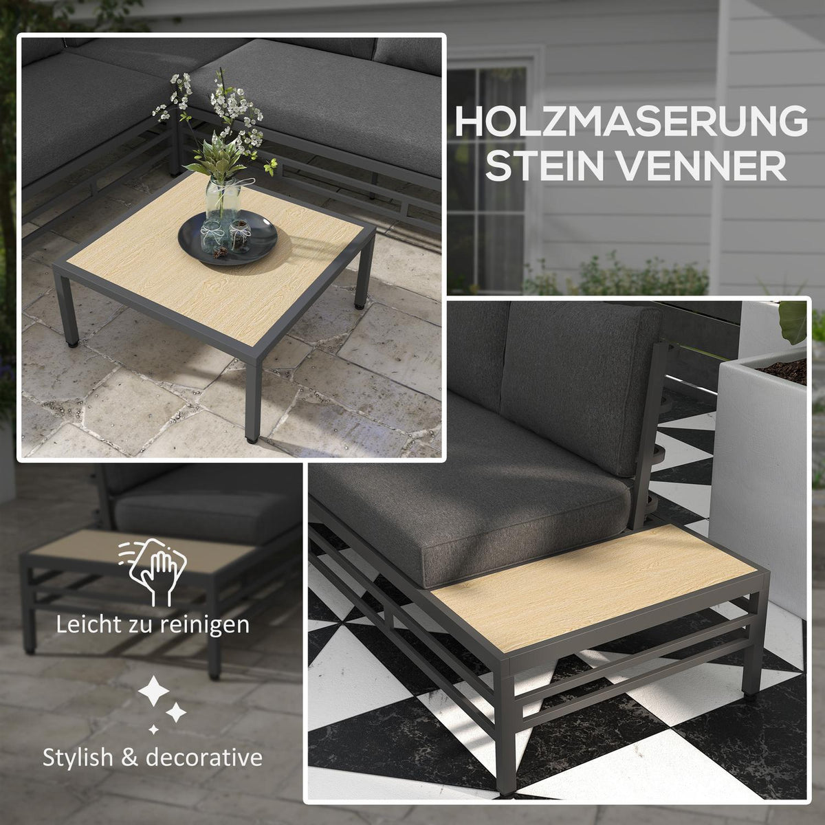 5 Pcs. Garden Lounge Set, Garden Furniture Set, Garden Set With 2 Two-Seater, Coffee Table, Corner Sofa, With Seat Cushion, For Terrace, Balcony, Gray