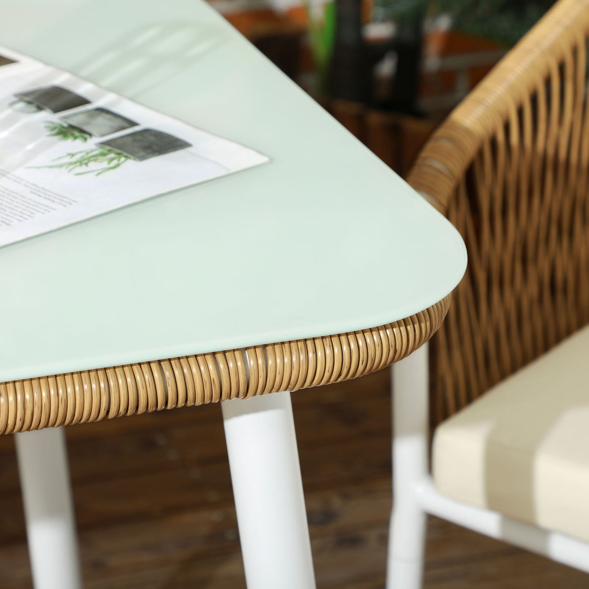 5 Pcs. Polyrattan Garden Furniture Dining Table 4 Chairs Seating Group Tempered Glass Cushions Balcony Terrace Yellow