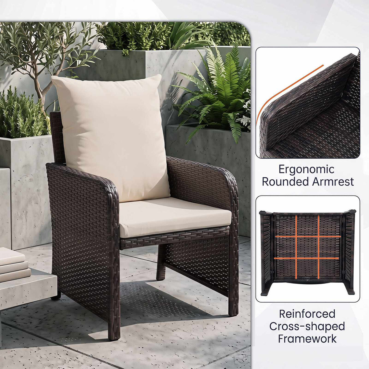 5-Piece Beige Polyrattan Garden Furniture Set with Cushions