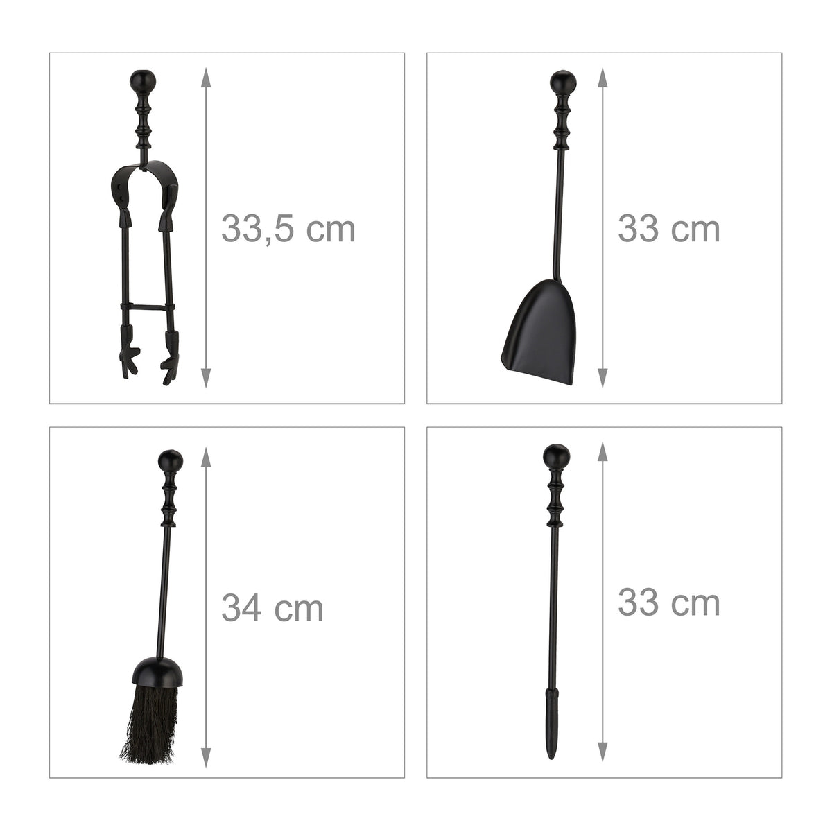 5-Piece Black Metal Fireplace Tool Set