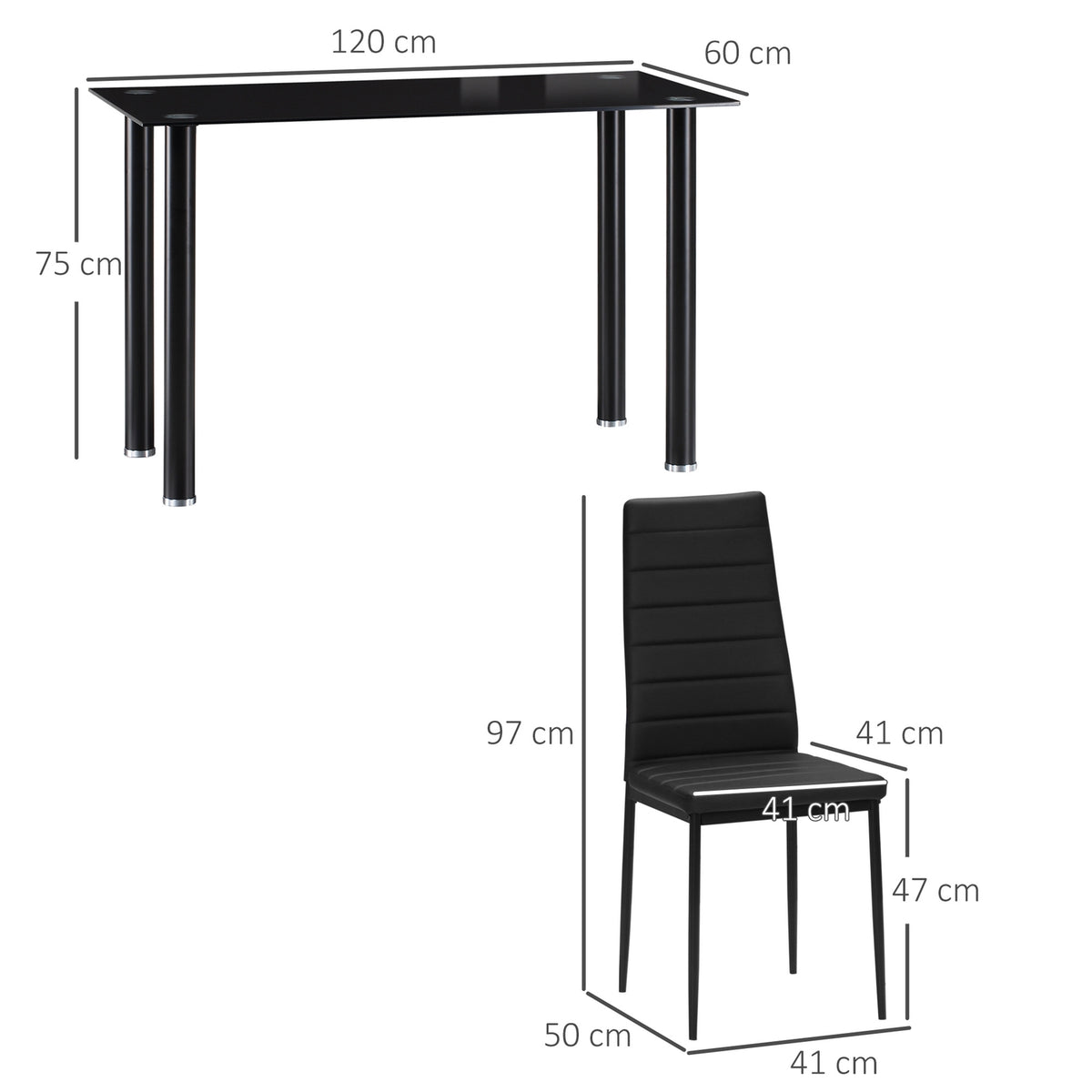 5 Piece Dining Set Dining Table With 4 Chairs & Tempered Glass Top Black Steel For Dining Room