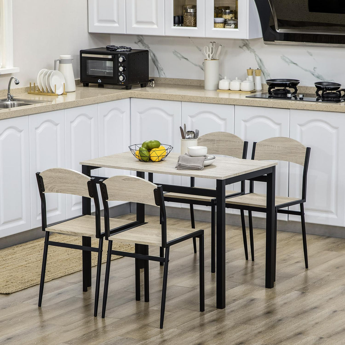 5-Piece Dining Set, Table and 4 Chairs, Space-Saving, Black
