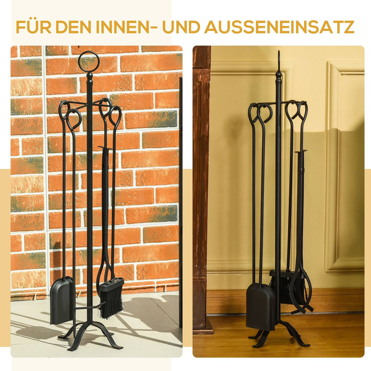 5-Piece Fireplace Set, Fireplace Set, Fireplace Cutlery, Interior Fireplace Accessories, Fireplace Cutlery, Wrought Iron Cutlery, Tools, Metal, Black
