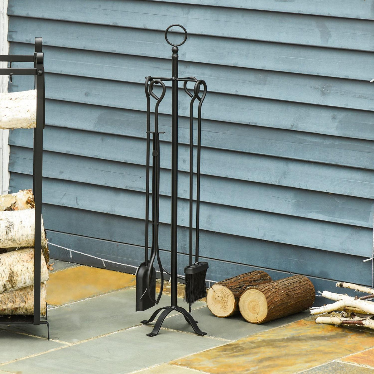5-Piece Fireplace Set, Fireplace Set, Fireplace Cutlery, Interior Fireplace Accessories, Fireplace Cutlery, Wrought Iron Cutlery, Tools, Metal, Black