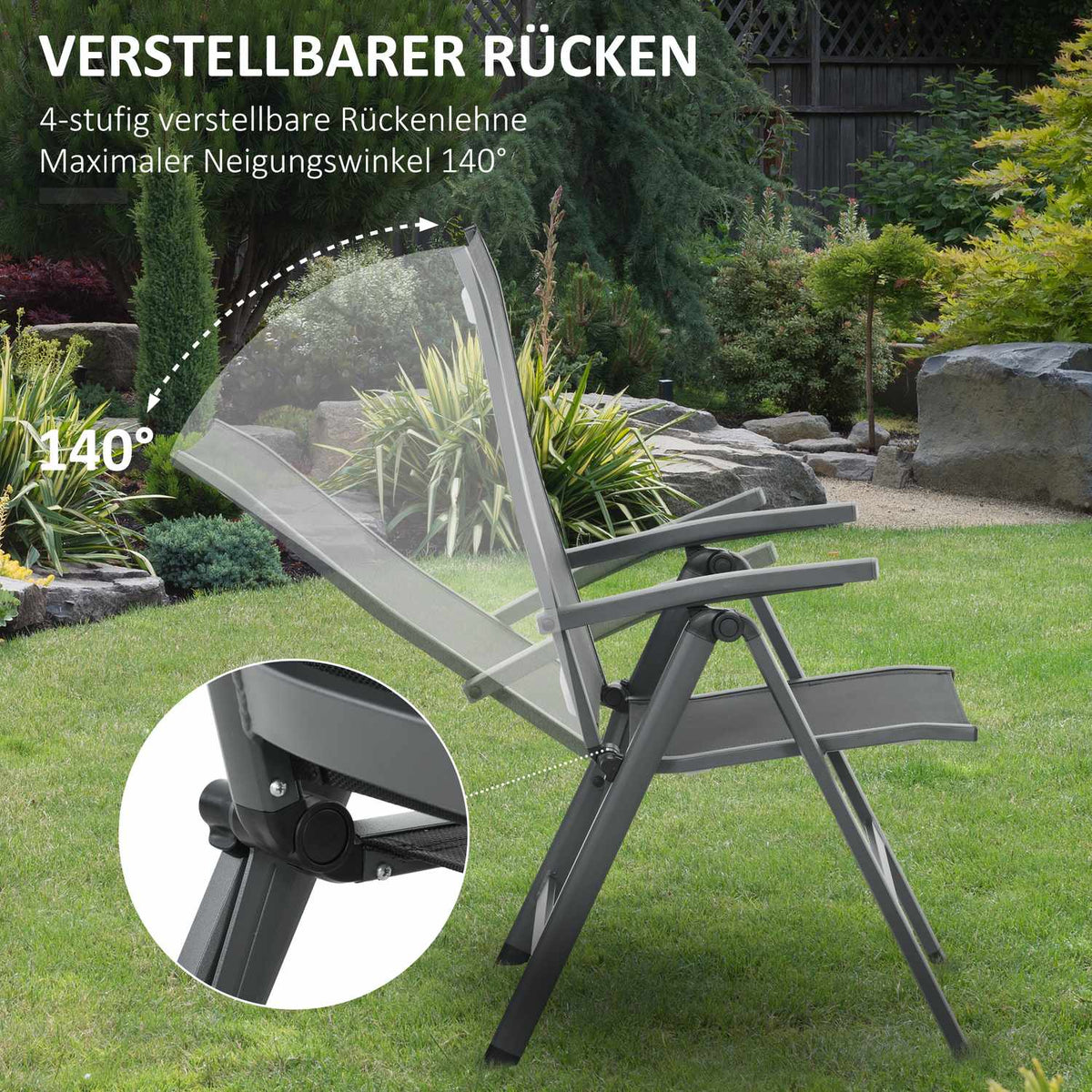 5-Piece Garden Furniture Set, Seating Set Including 1 Dining Table, 4 Folding Chairs, Balcony Furniture Set, Garden Set, Mesh, Black