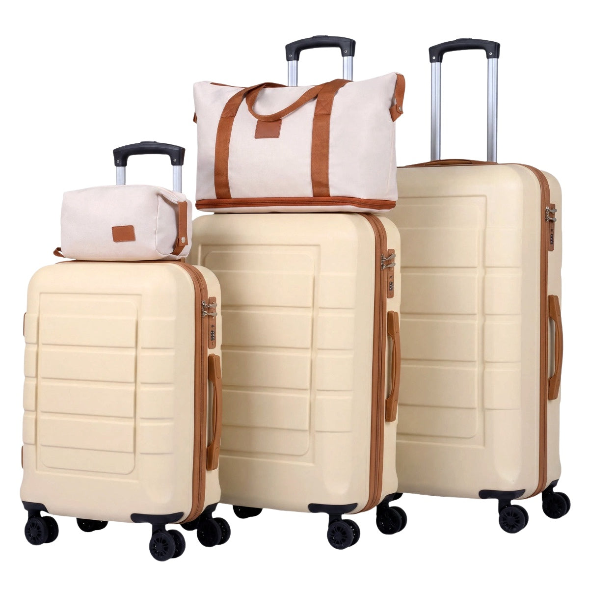 5-Piece Luggage Set, TSA Lock, Spinner Wheels, Beige
