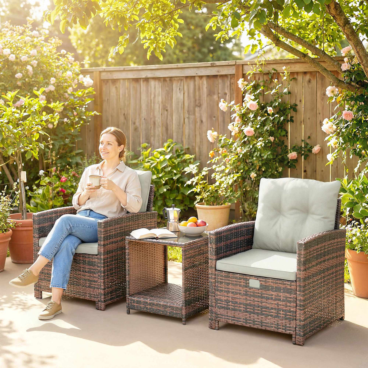5-Piece Outdoor Balcony Furniture Set with Cushions