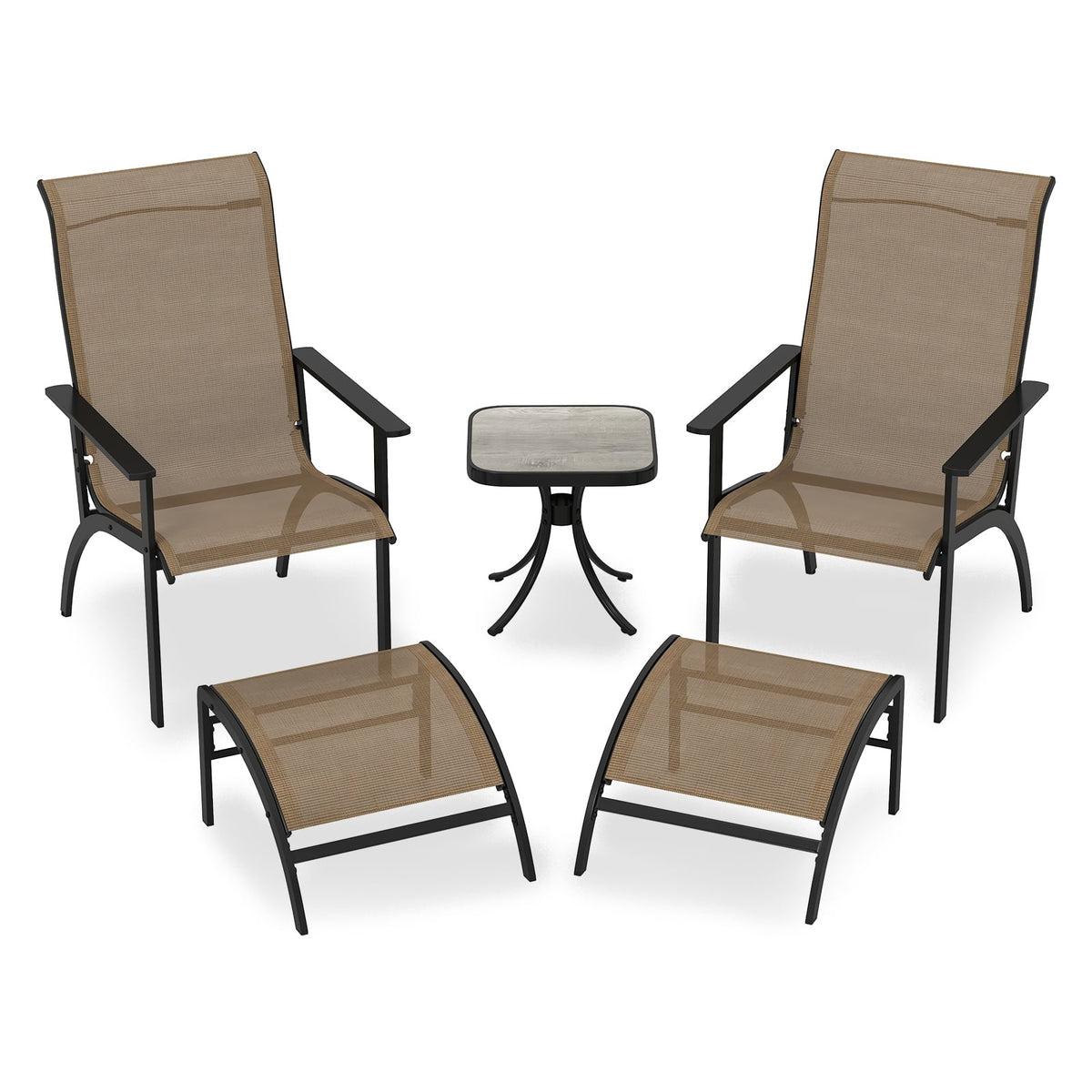 5-Piece Outdoor Balcony Set with Chairs, Ottomans & Table