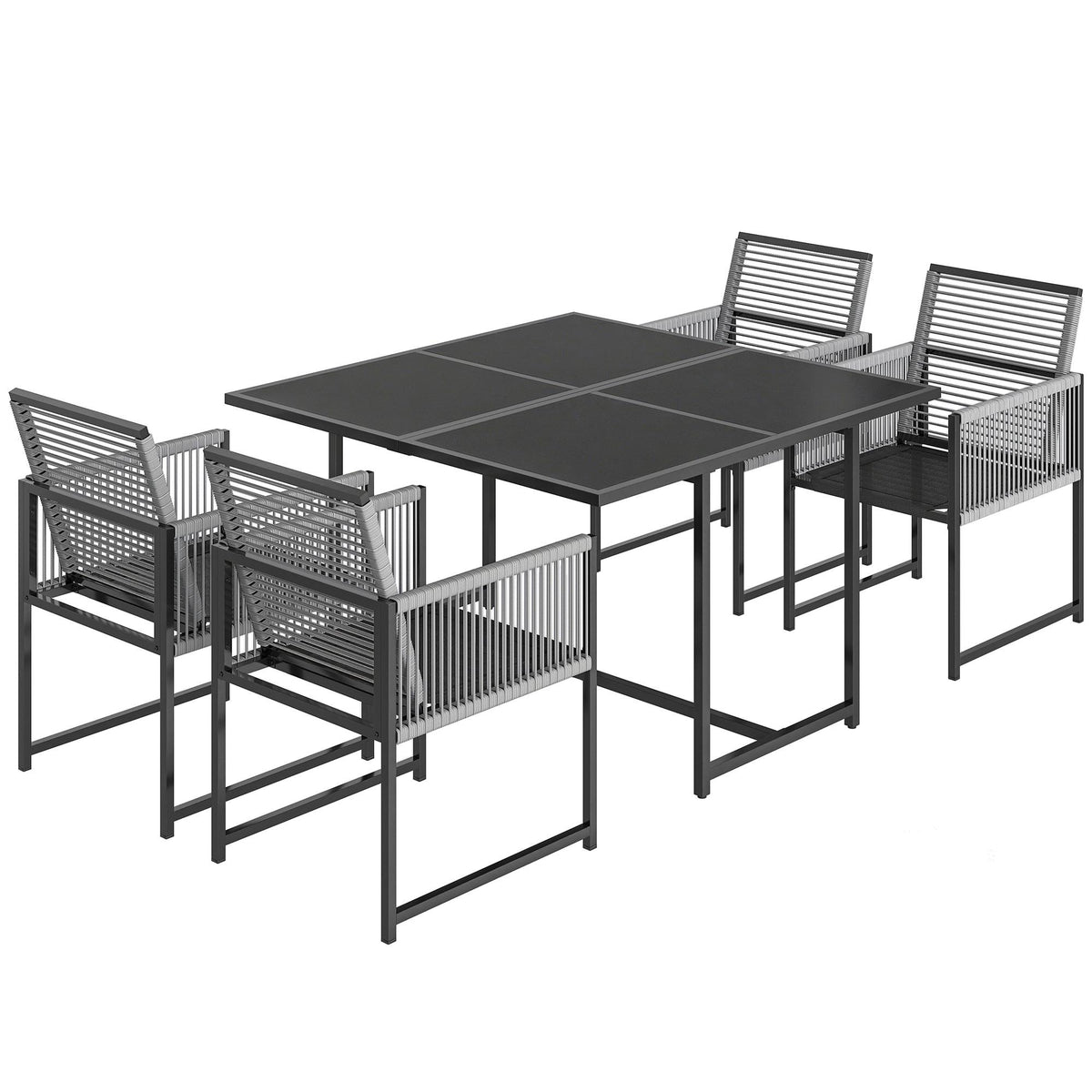 5-Piece Outdoor Dining Set with Glass Table and Folding Chairs
