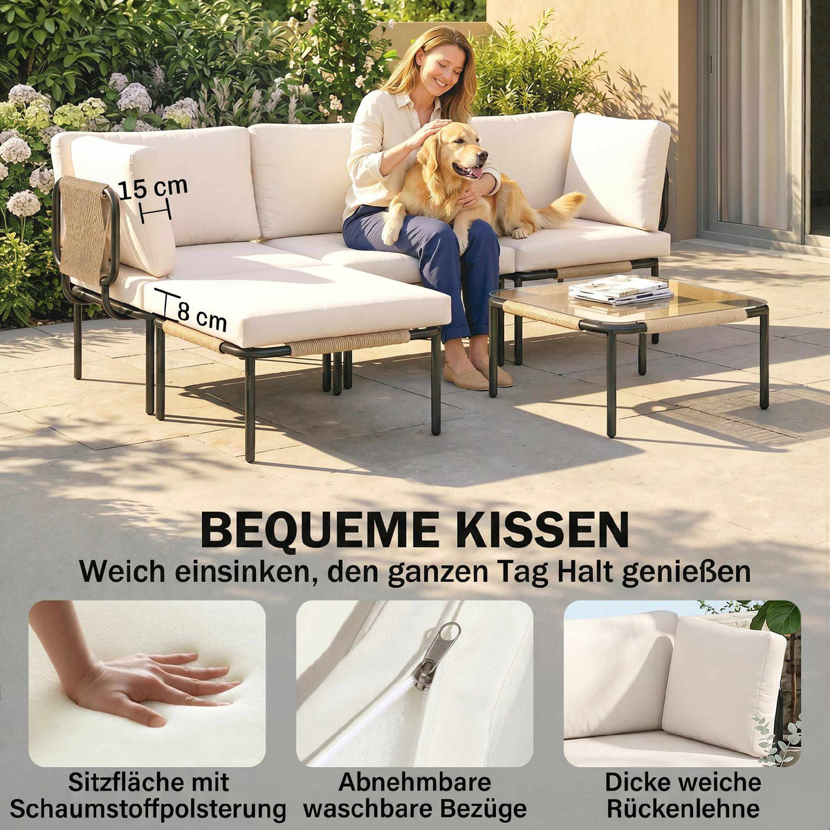 5-Piece Rattan Patio Set with Cushions and Table
