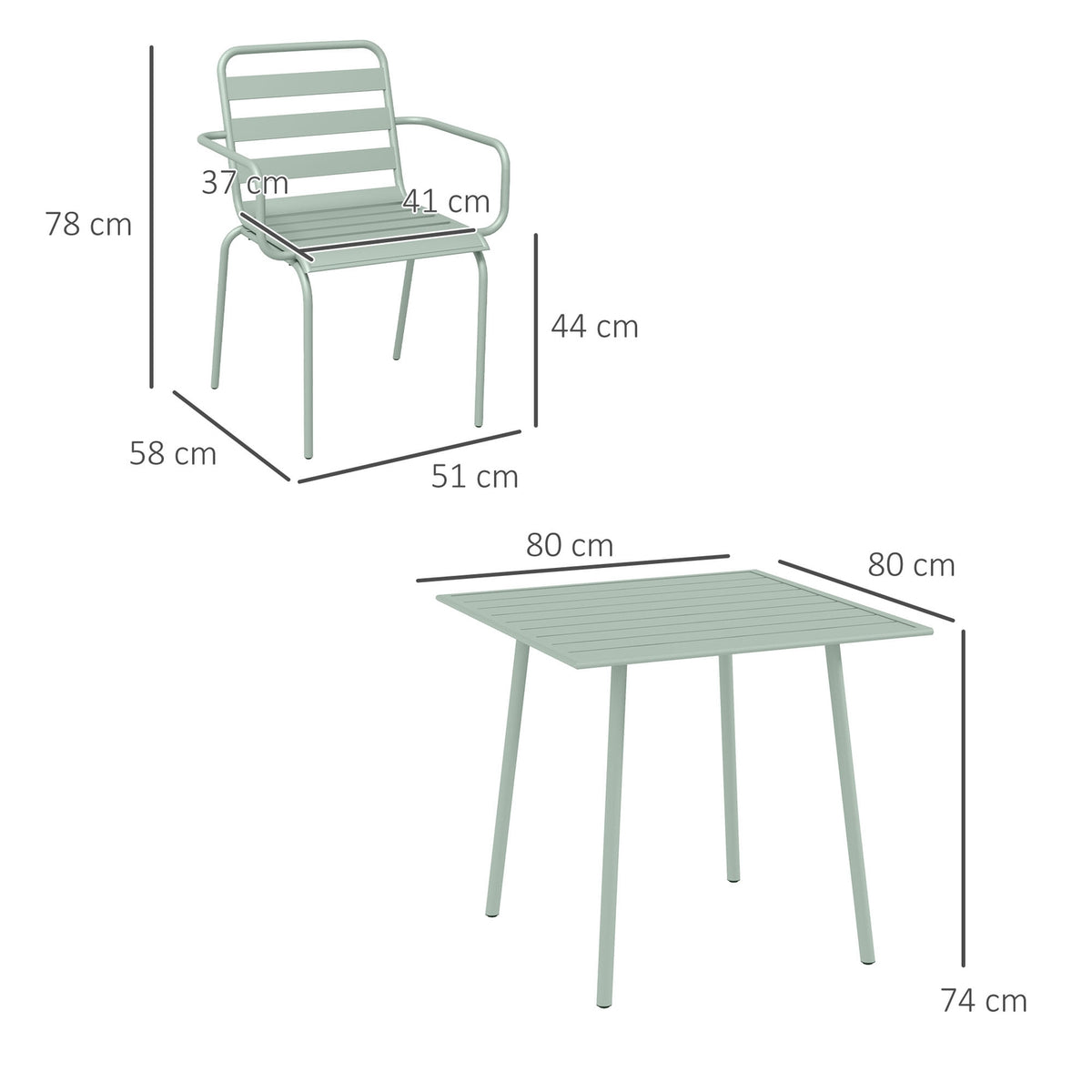 5-Piece Seating Group, Garden Furniture Set With 1 Dining Table, 4 Stackable Chairs, Garden Furniture, For Balcony, Terrace, Steel, Green
