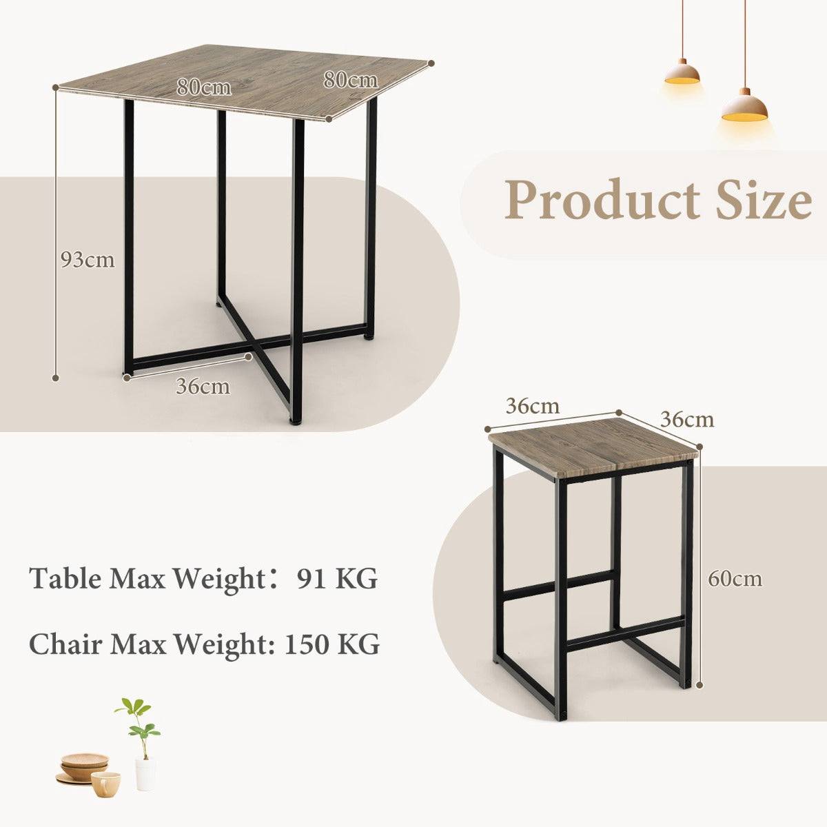 5-Piece Square Dining Table Set – 4 Stools, Bar Height