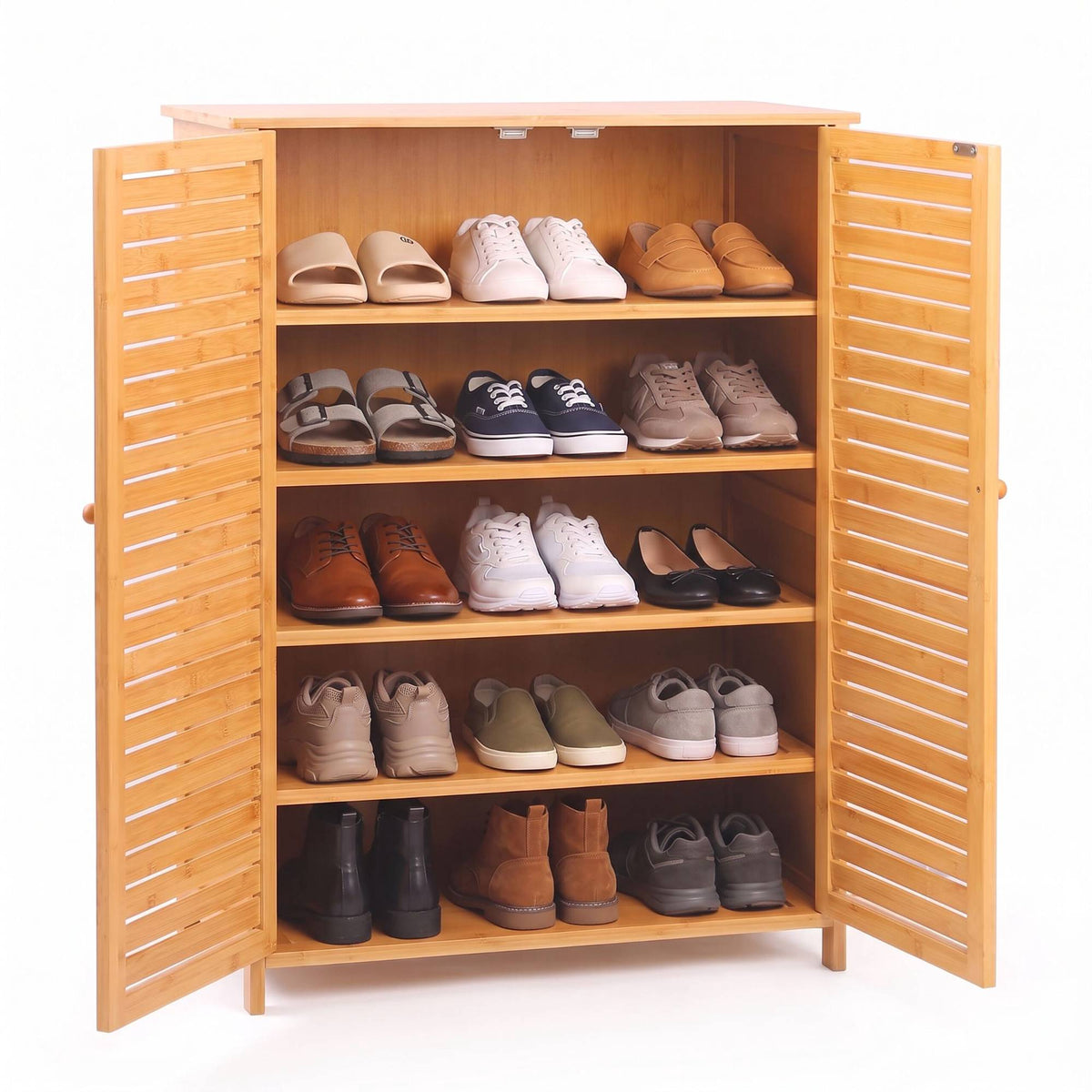 5-Shelf Bamboo Shoe Cabinet with Louvred Doors