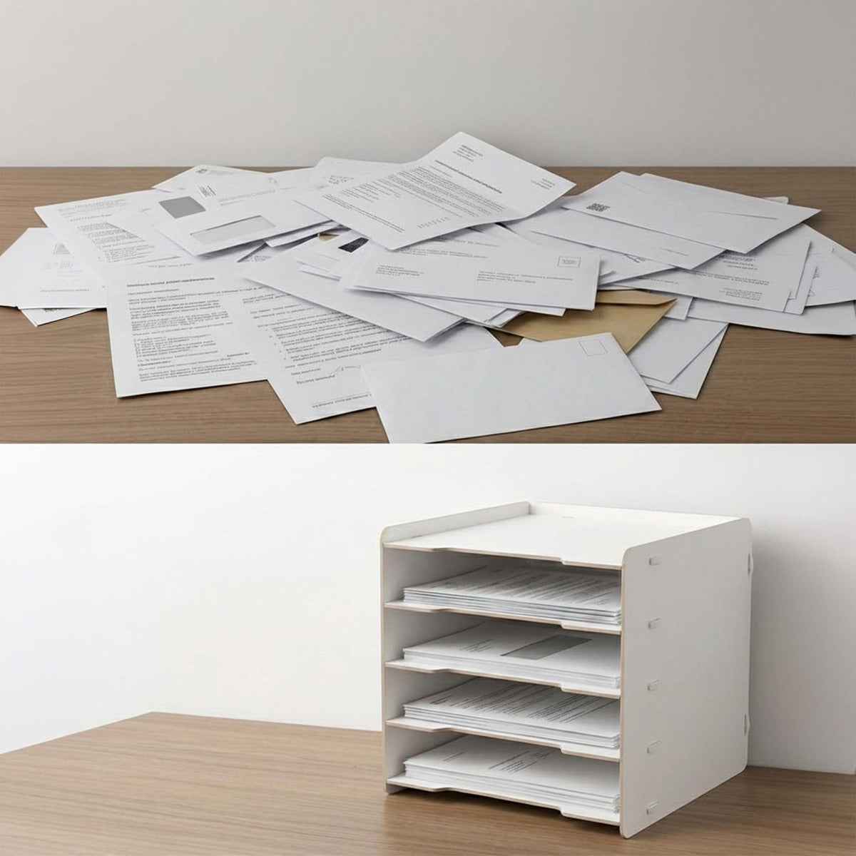 5-Slot MDF Letter Tray – Black Wood-Effect Desk Organiser