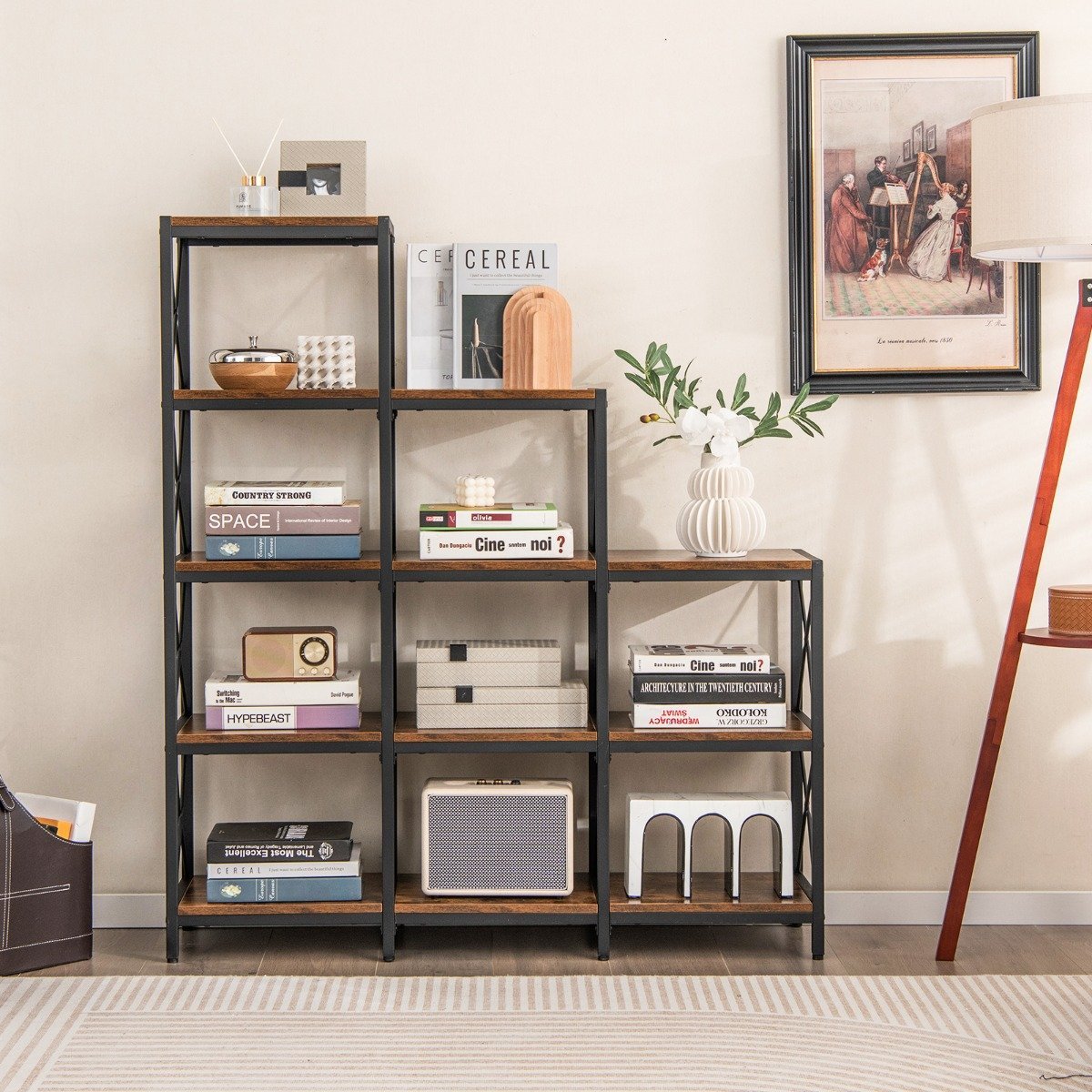 5-Tier Bookshelf, Carbon Steel Frame, Adjustable Feet