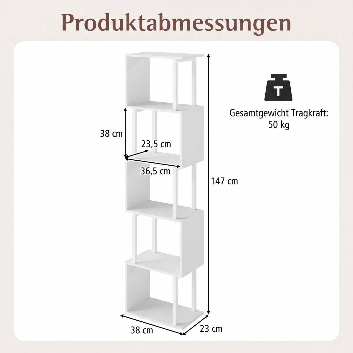5-Tier Bookshelf with Metal Frame and Anti-Tip, White