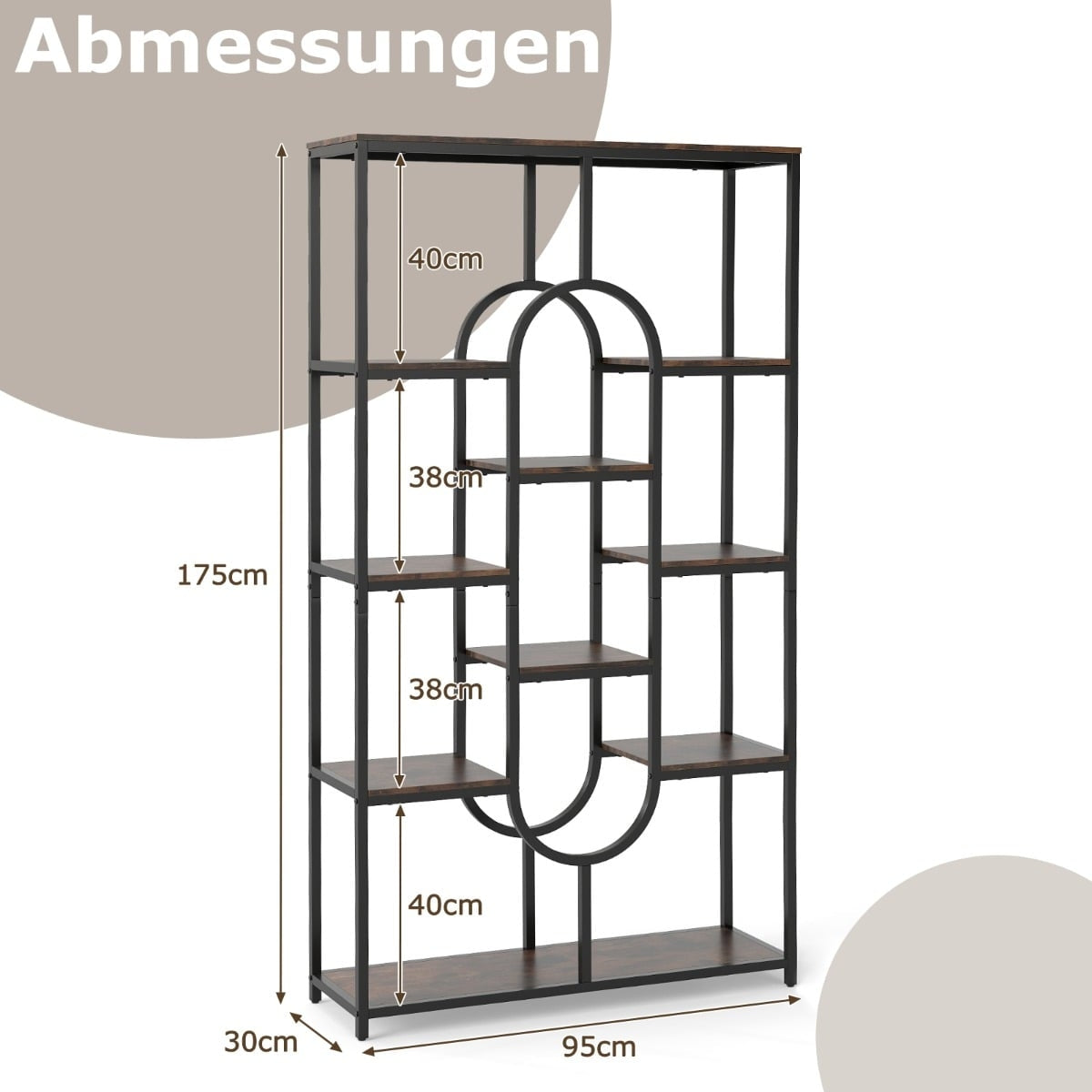 5-Tier Geometric Bookshelf, Brown & Black, Metal Frame