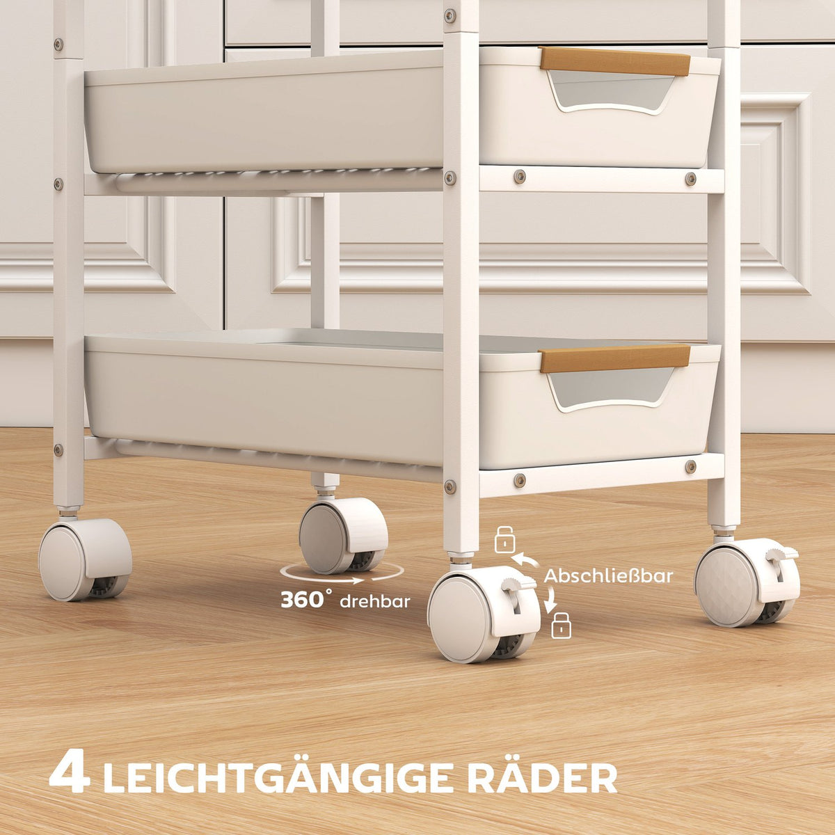 5-Tier Kitchen Cart, Wood Look, Metal Frame, 4 Drawers