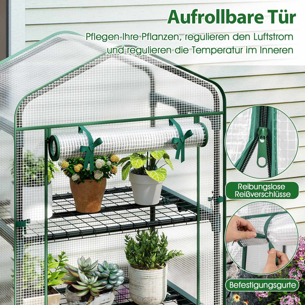5-Tier Mini Greenhouse with PE Cover & Roll-Up Door