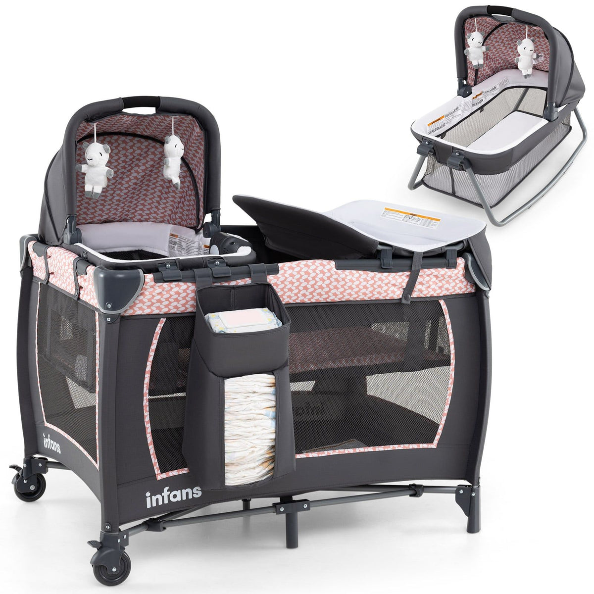 5-in-1 Baby Travel Crib with Changing Table & Bassinet