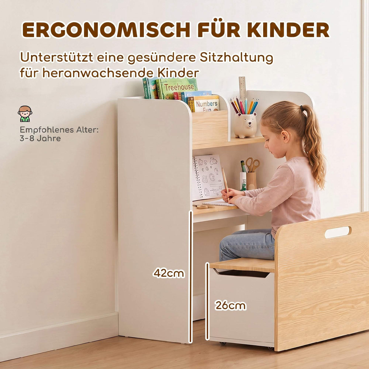 5-in-1 Kids Table Set with Storage and Bookshelf
