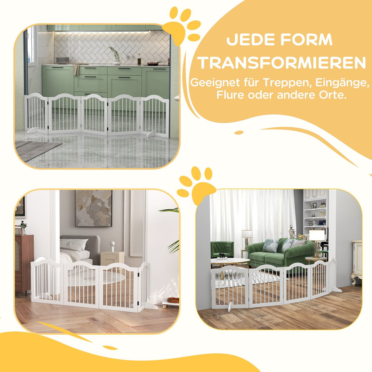 5-piece dog barrier, 254.5 x 61 cm, foldable dog gate with door, door safety gate with 2 support feet, free-standing stair gate