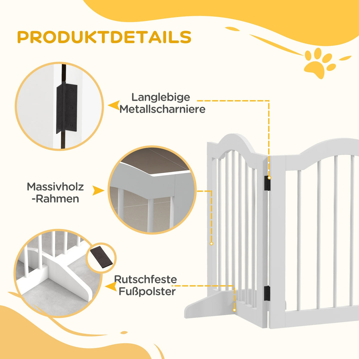 5-piece dog barrier, 254.5 x 61 cm, foldable dog gate with door, door safety gate with 2 support feet, free-standing stair gate