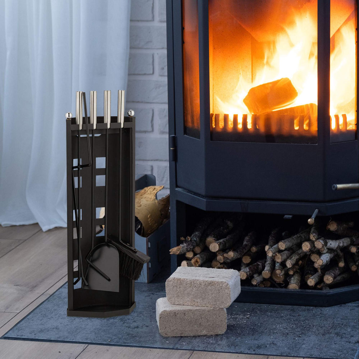 5-piece fireplace set in black