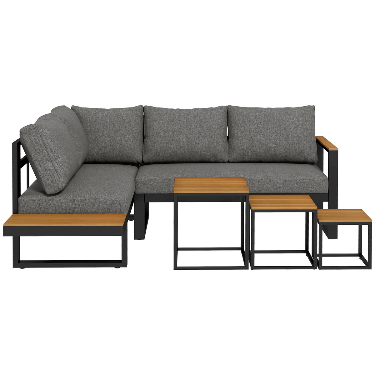 5-piece garden furniture set with corner sofa and double sofa, coffee table, balcony furniture set with seat cushion, garden lounge set, gray