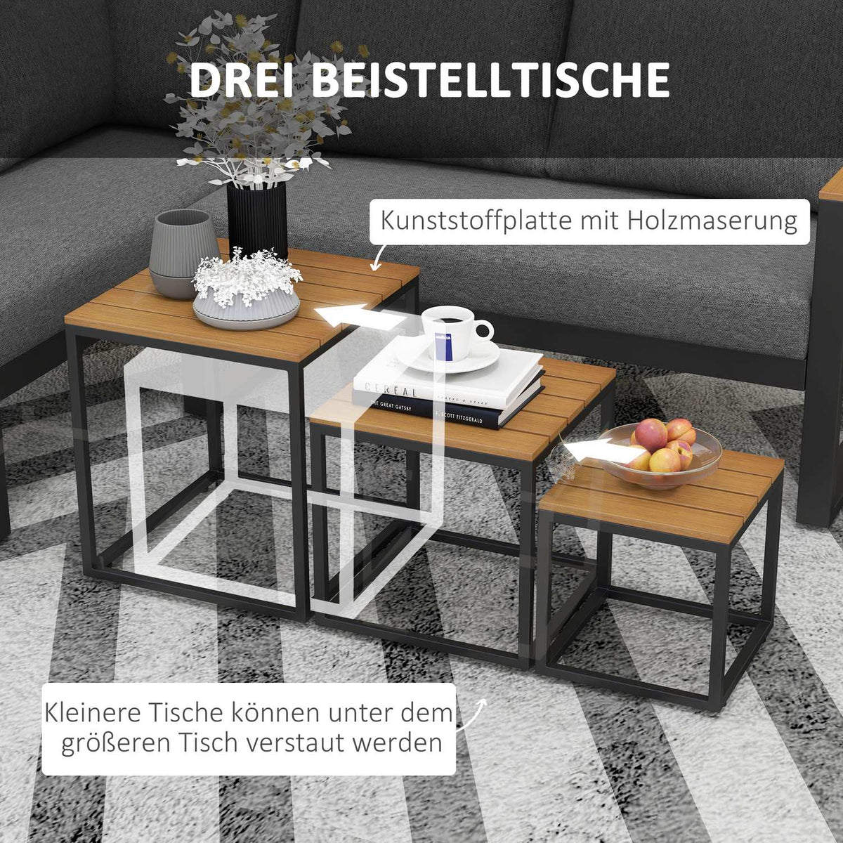 5-piece garden furniture set with corner sofa and double sofa, coffee table, balcony furniture set with seat cushion, garden lounge set, gray