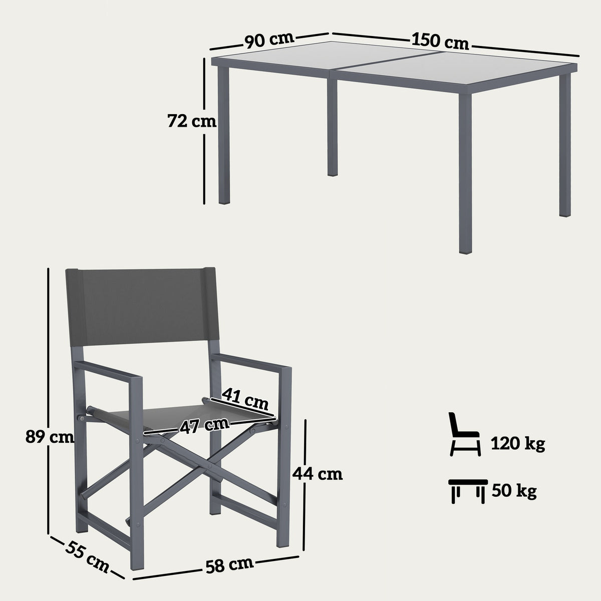 5-piece seating group, steel dining group for 4 people, dining table with 4 foldable chairs, dining room group with glass table, kitchen table set, balcony furniture, garden furniture for terrace, balcony, gray