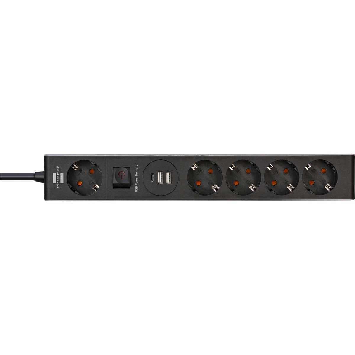 5-way socket strip with USB Power Delivery for fast charging (1x charger type C, 2x USB 2.4 A, 1.5 m cable, with switch) TYPE F