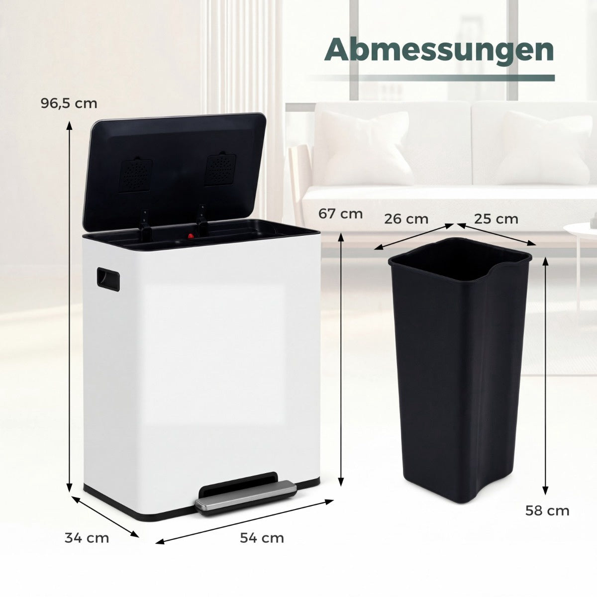 60L Stainless Steel Kitchen Trash Can with Pedal & Dual Bins