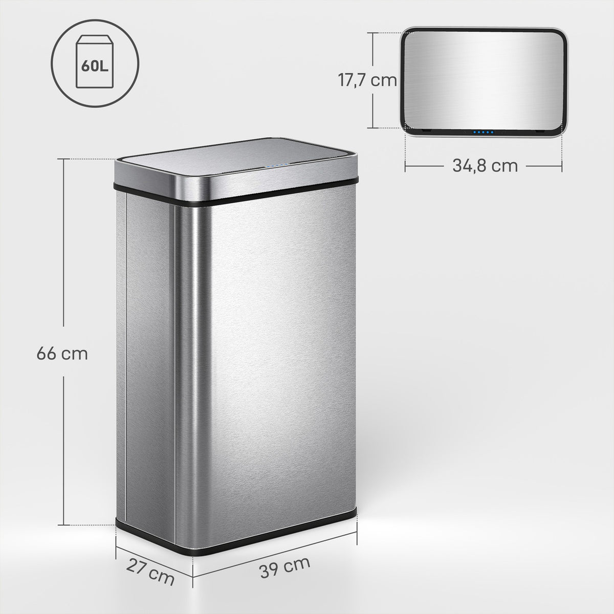 60L Stainless Steel Sensor Trash Can, Automatic Lid