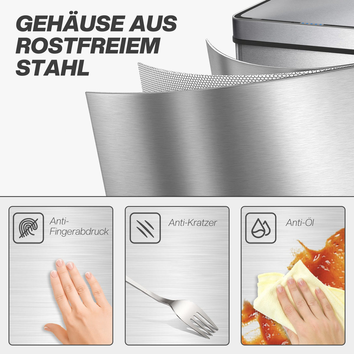 60L Stainless Steel Sensor Trash Can, Automatic Lid
