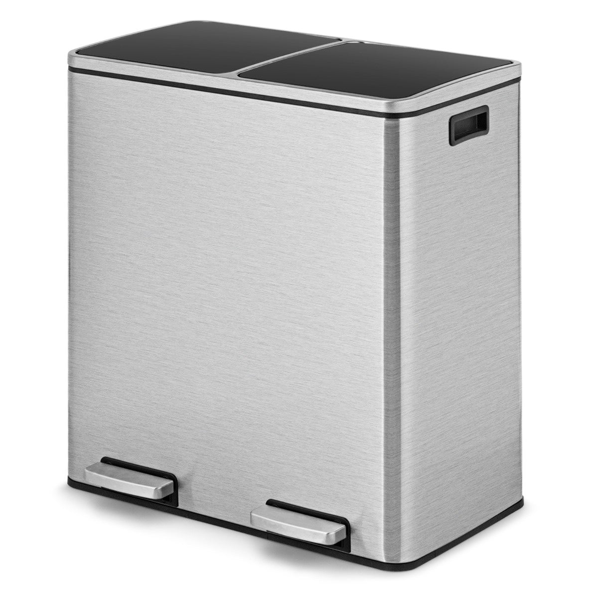 60L Stainless Steel Step Trash Can, Dual 30L Bins