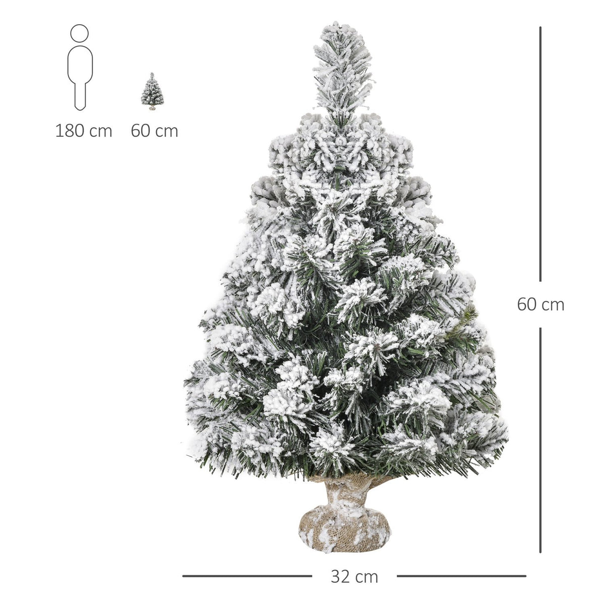 60cm Artificial Christmas Tree with Snow Effect, Indoor Use