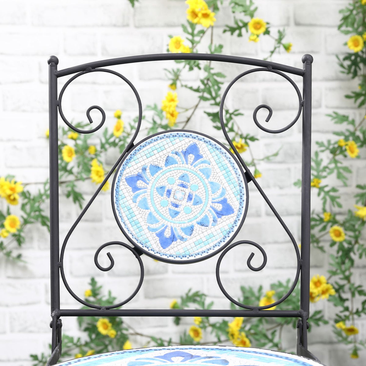 Ø 61 Cm Garden Seating Group For 2 People Bistro Set 1 Table + 2 Foldable Chairs Steel Blue