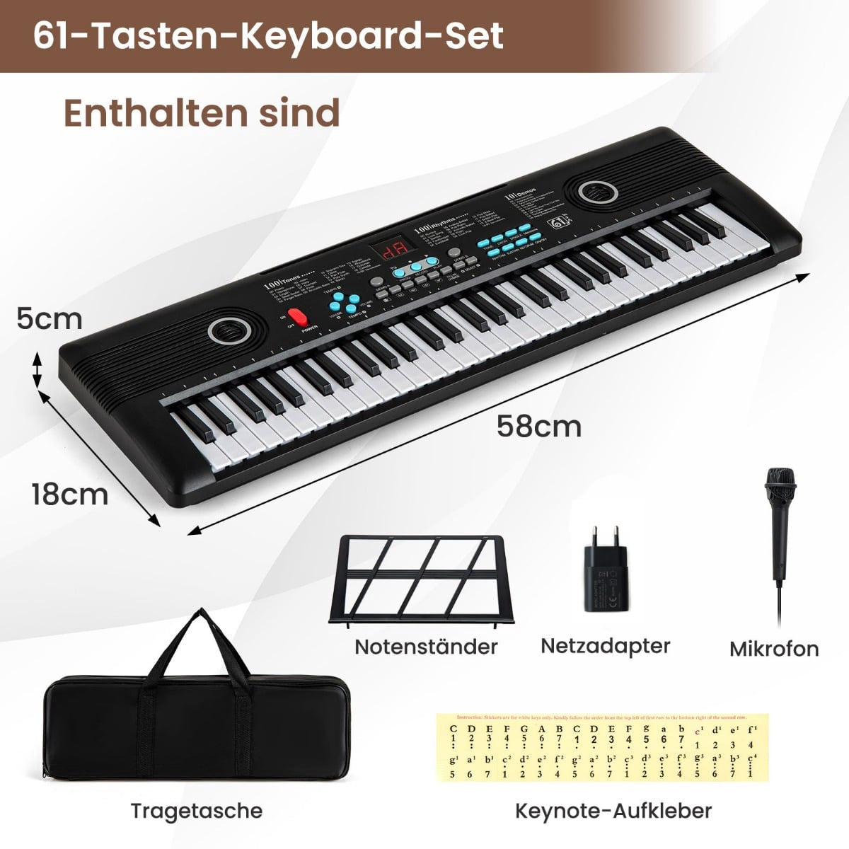 61-Key Digital Piano Keyboard with Stand & Microphone