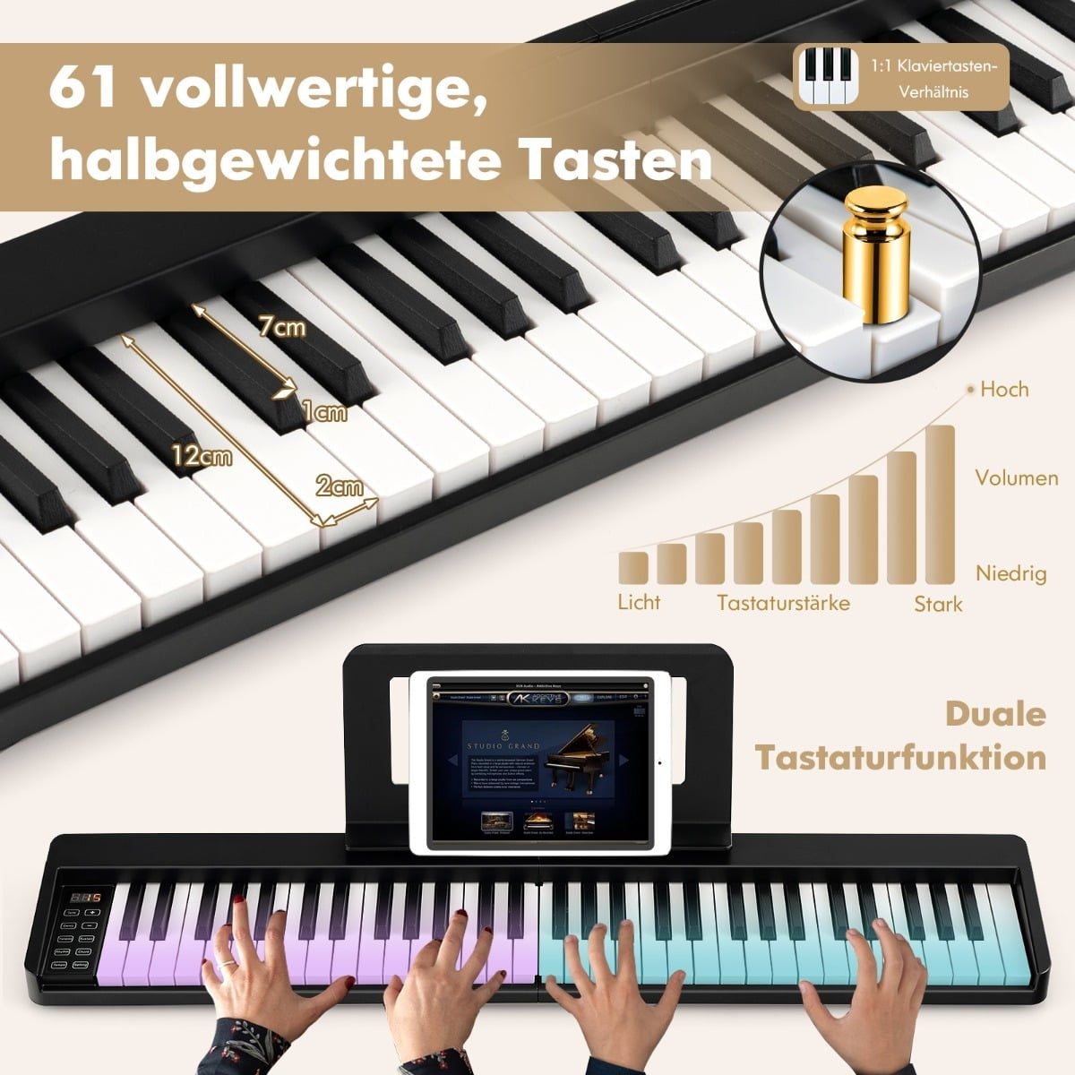 61-Key Folding Digital Piano with Bluetooth & Accessories