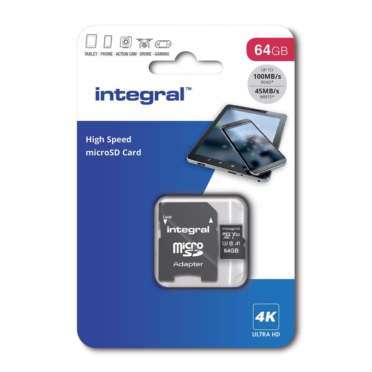 64 GB high-speed microSDHC/XC V30 UHS-I U3 memory card