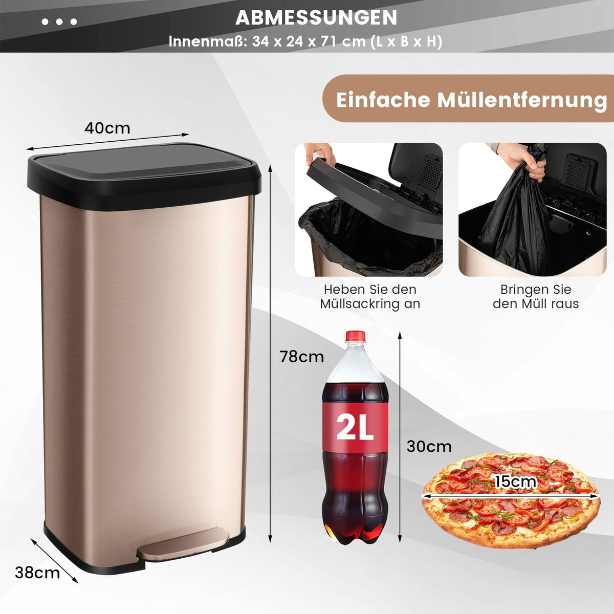 68L Kitchen Trash Can with Soft-Close Lid & Deodorizer