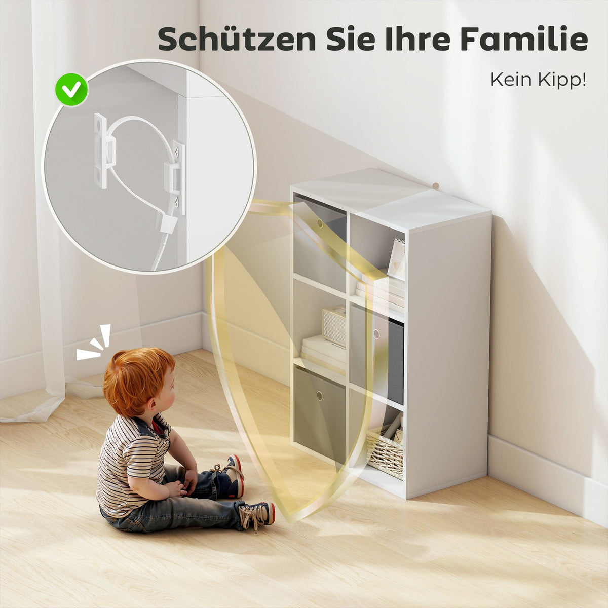6-Cube Storage Shelf with 3 Fabric Drawers, Grey