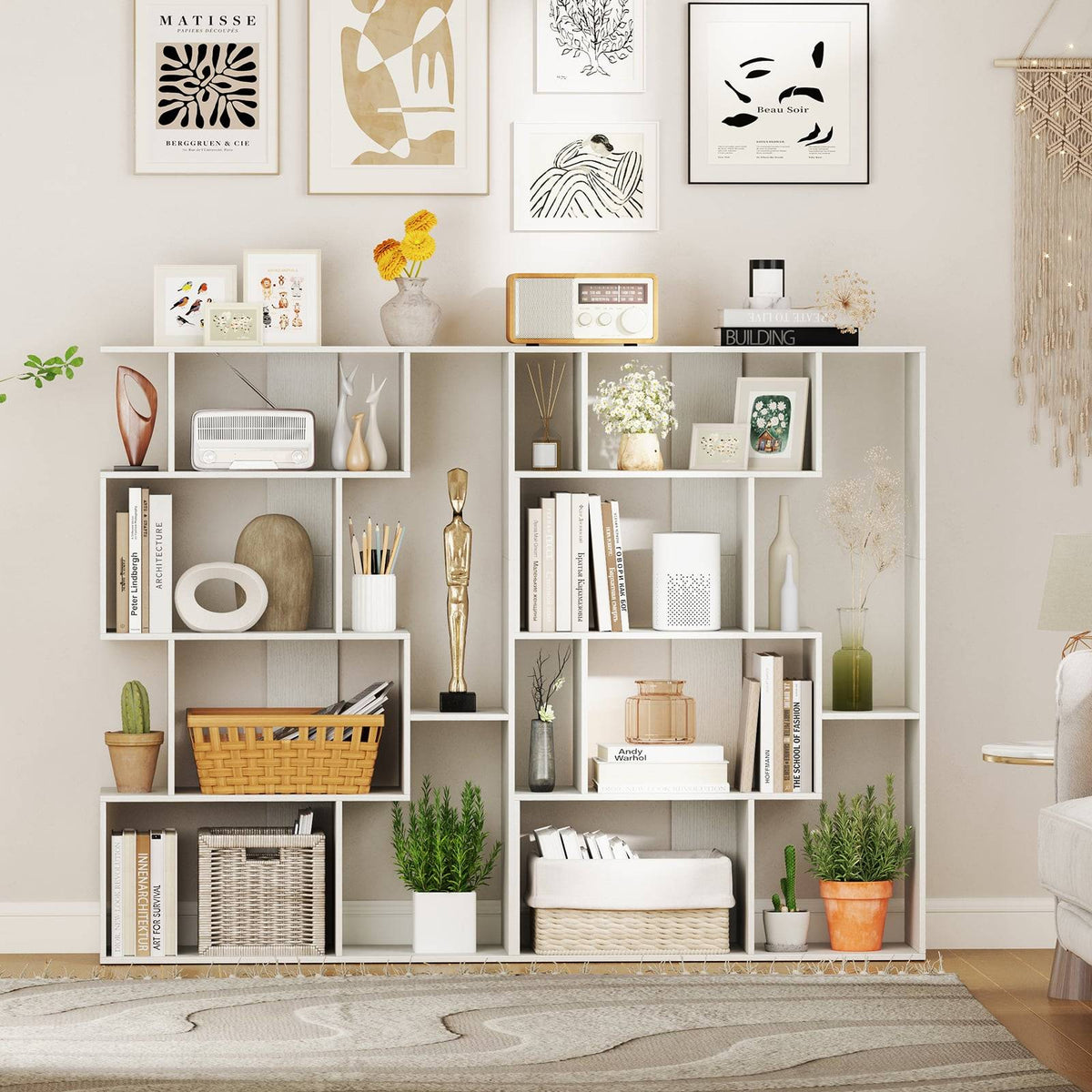 6-Cube White Bookshelf with Anti-Tip Safety Features